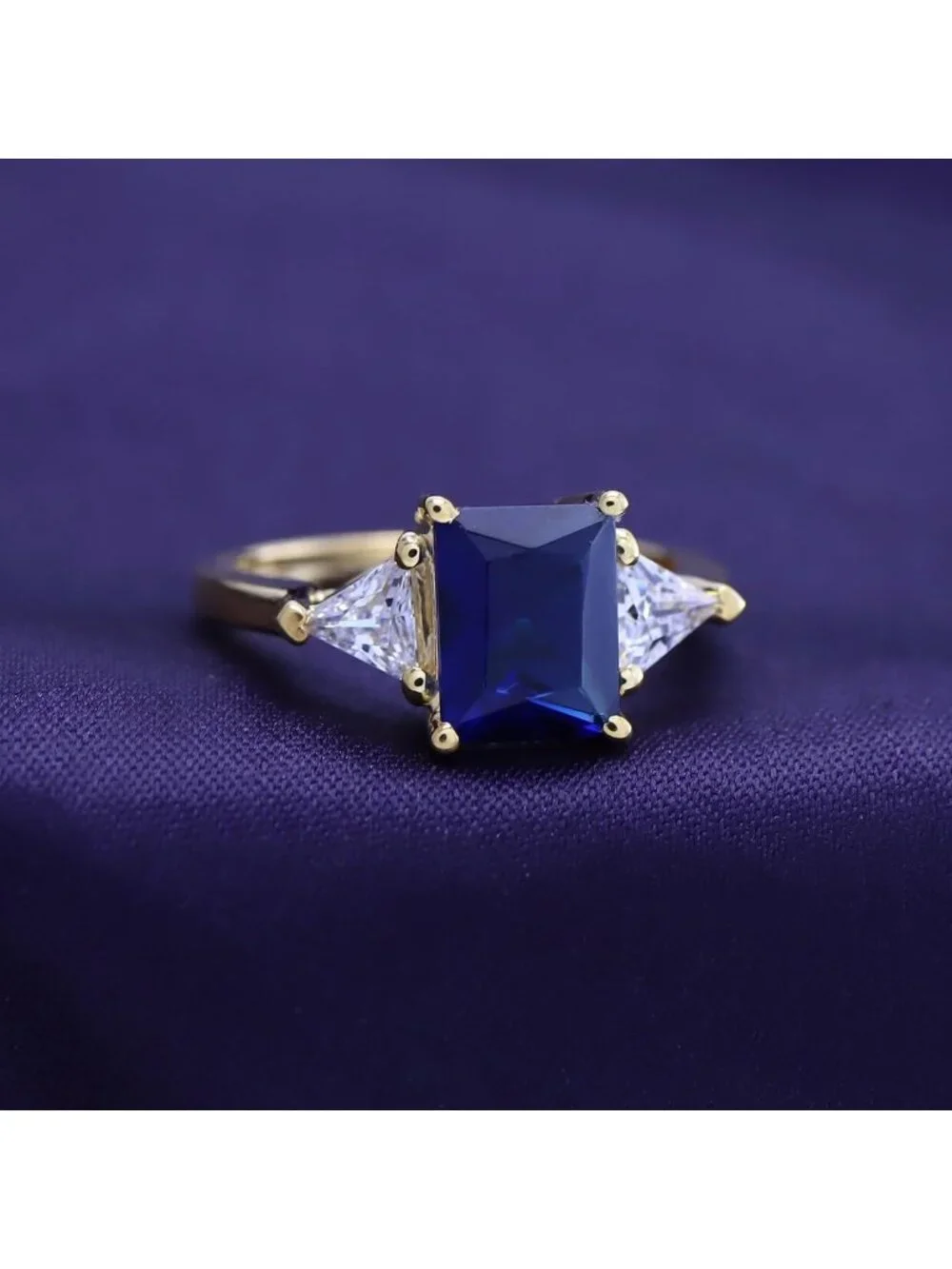 Elegant 3 Stone Promise Ring for Women - Blue Sapphire & White Topaz Accent